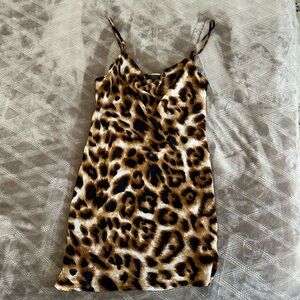 Cheetah print mini cowl neck dress